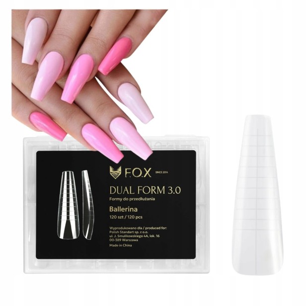 F.O.X FOX Dual Form 3.0 Górne Formy do przedłużania paznokci BALLERINA 120s