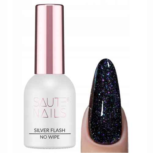 Saute Nails Top Hybrydowy No Wipe z efektem SILVER FLASH 8ml