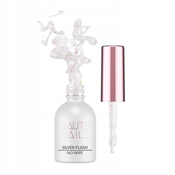 Saute Nails Top Hybrydowy No Wipe z efektem SILVER FLASH 8ml