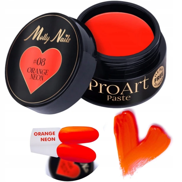 Molly Nails Pro Art pasta do zdobień pomarańczowa #08 ORANGE NEON 5g