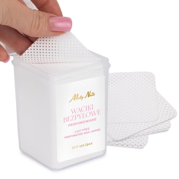 Molly Nails Waciki bezpyłowe perforowane do paznokci białe 5x5cm 200szt