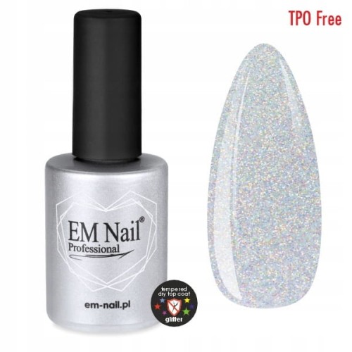 EM Nail Top No Wipe Coat hartowany Tempered Dry Top Coat GLITTER 15ml