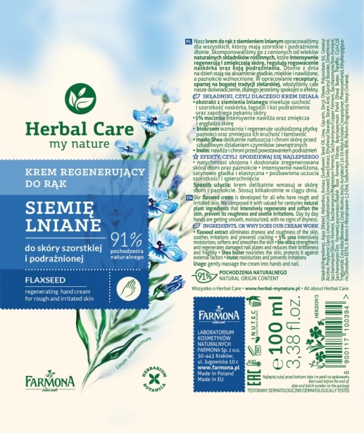 Farmona Herba Care Regenerujący Krem do rąk SIEMIĘ LNIANE 100ml