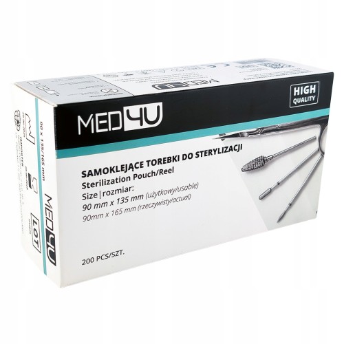 Med4U Samoklejące Torebki do sterylizacji papierowo-foliowe 90x135mm 200szt