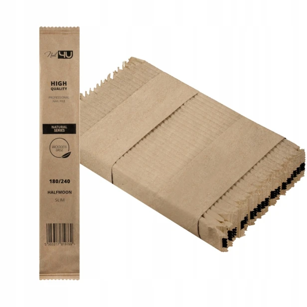 Nail4U Pilnik Slim drewniany NATURAL Łódka gradacja 180/240 50szt
