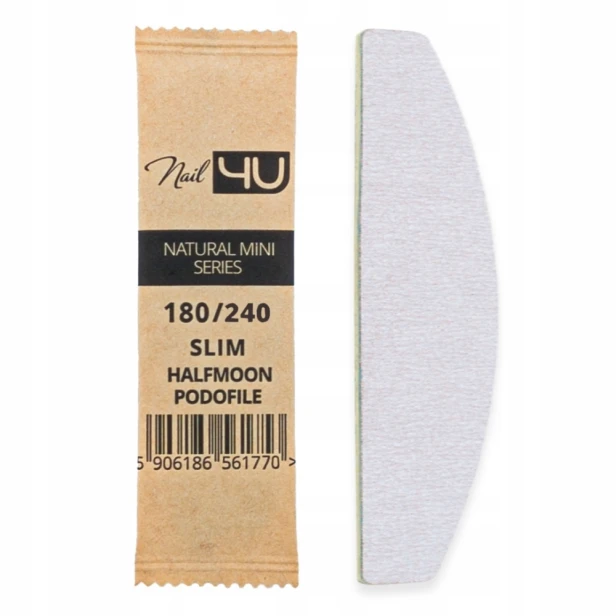 NAIL4U Pilnik do paznokci MINI Podofile ŁÓDKA Slim Halfmoon 180/240 50szt