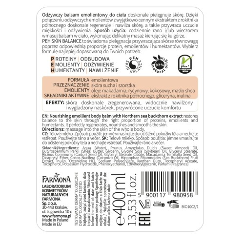 Farmona My'BIO Balsam do ciała Emolientowy Rokitnik Olej Makadamia 400ml