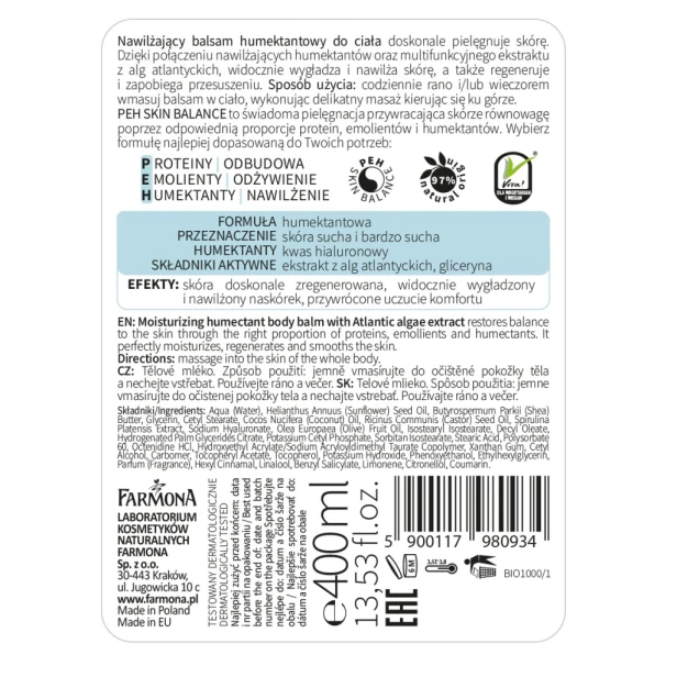 Farmona My'BIO Balsam humektantowy Algi Atlantyckie kwas hialuronowy 400ml