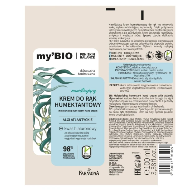 Farmona My'BIO Nawilżający krem humektantowy do rąk Algi Atlantyckie 100ml