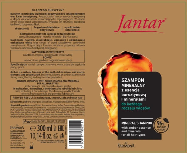 Farmona Jantar Szampon do włosów z Esencją Nursztynową i minerałami 300ml