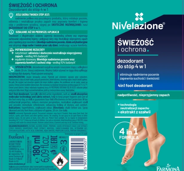 Farmona Nivelazione Świeżość i ochrona. Dezodorant do stóp 4w1 180ml