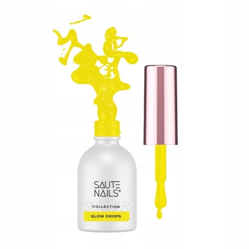 Saute Nails Lakier Hybrydowy do paznokci Żółty z Drobinkami GLOW DROPS 8ml