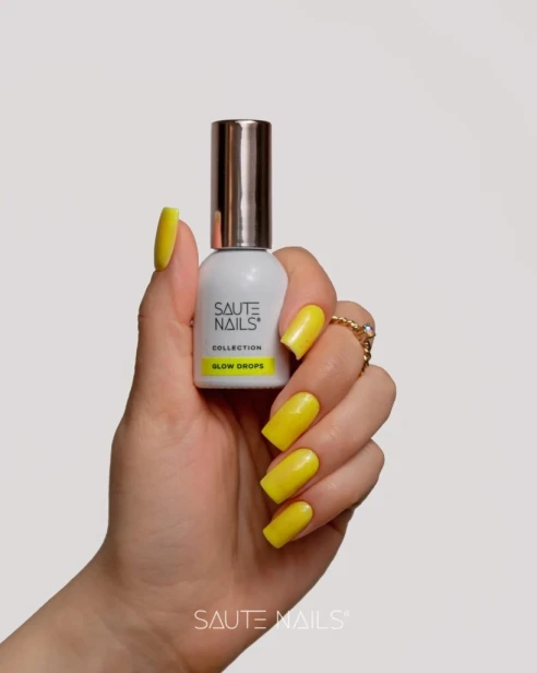 Saute Nails Lakier Hybrydowy do paznokci Żółty z Drobinkami GLOW DROPS 8ml