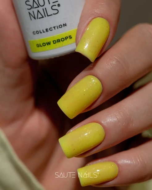 Saute Nails Lakier Hybrydowy do paznokci Żółty z Drobinkami GLOW DROPS 8ml