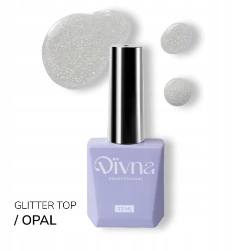 DIVNA Top No Wipe hybrydowy z drobinkami do paznokci Top OPAL 13ml