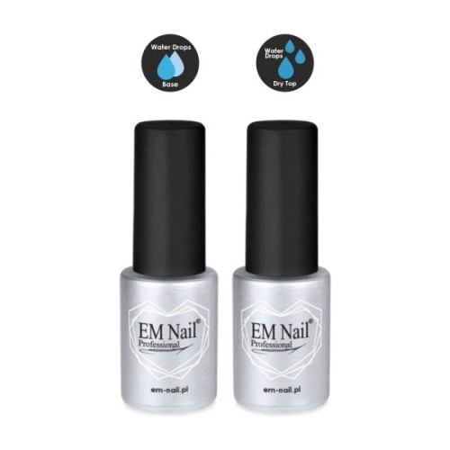 EM Nail Zestaw Baza WATER DROPS & Dry Top Coat efekt kropli Rosy, wody 6ml