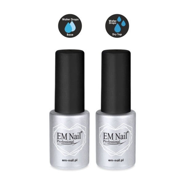 EM Nail Zestaw Baza WATER DROPS & Dry Top Coat efekt kropli Rosy, wody 6ml