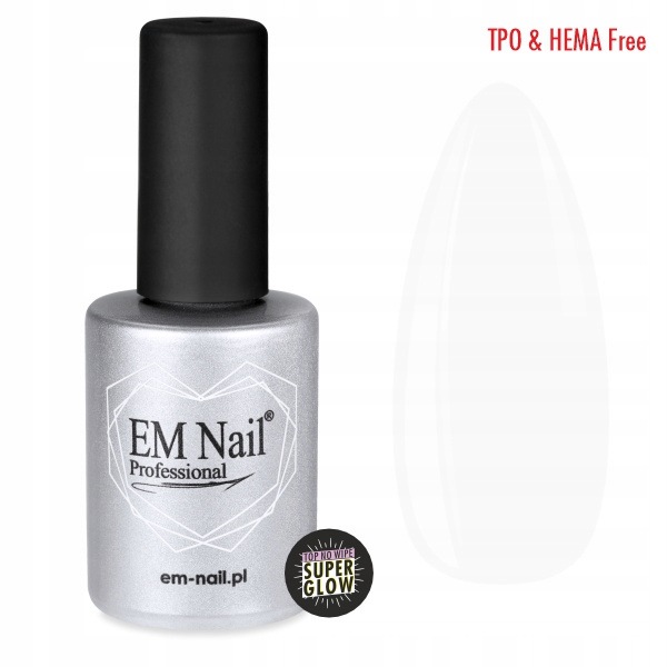 EM Nail Top Hybrydowy NO WIPE do paznokci SUPER GLOW 15ml