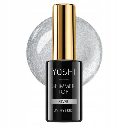 Yoshi Top hybrydowy do paznokci UV LED Shimmer Silver srebrne drobinki 10ml