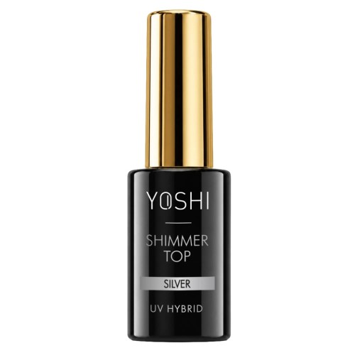 Yoshi Top hybrydowy do paznokci UV LED Shimmer Silver srebrne drobinki 10ml
