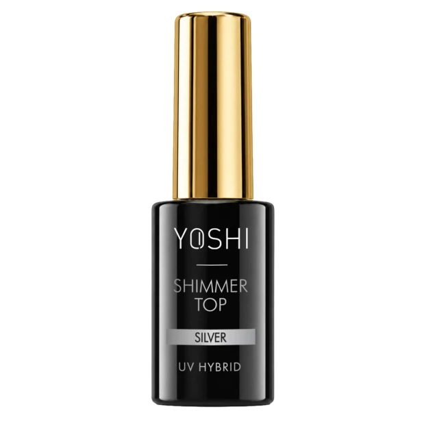 Yoshi Top hybrydowy do paznokci UV LED Shimmer Silver srebrne drobinki 10ml