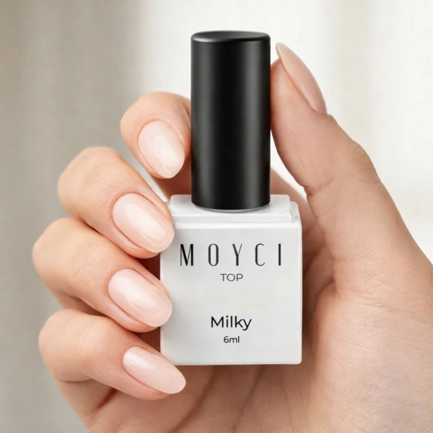 MOYCI Top No Wipe Hybrydowy bez Przecierania Do Paznokci Mleczny MILKY 6ml