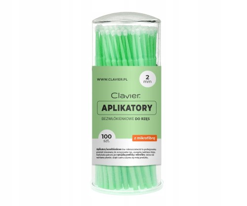 Aplikatory do rzęs Clavier 2 mm bezwłókienkowe zielone 100 szt.