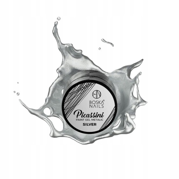 Boska Nails Żel do zdobień Picassini Metalic Paint Gel Silver srebrny 5ml