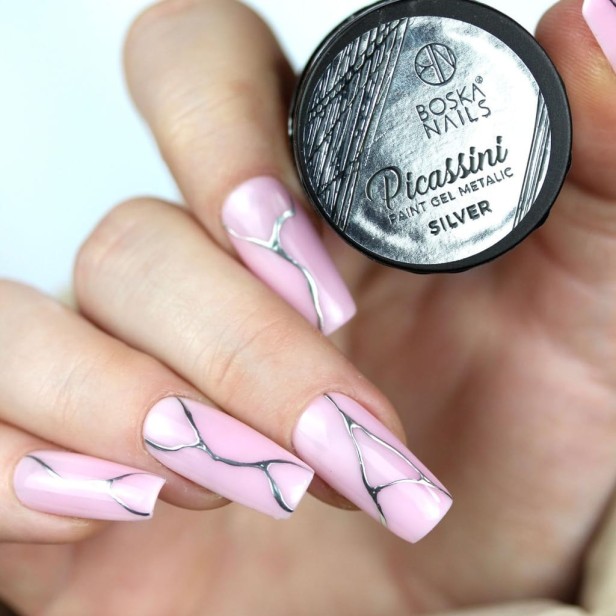 Boska Nails Żel do zdobień Picassini Metalic Paint Gel Silver srebrny 5ml