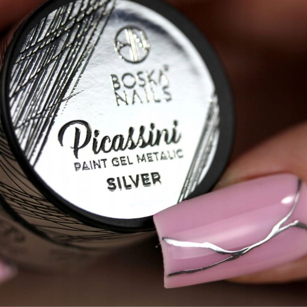 Boska Nails Żel do zdobień Picassini Metalic Paint Gel Silver srebrny 5ml