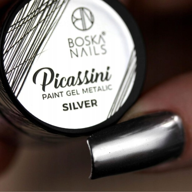 Boska Nails Żel do zdobień Picassini Metalic Paint Gel Silver srebrny 5ml